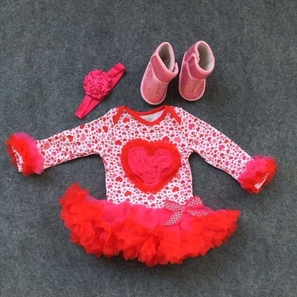 Other - NEW Valentine's Heart Bodysuit w/Tutu 3 PC Outfit